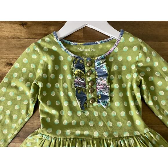 Mustard Pie Green Blue Dot Ruffled Tiered Long Sleeve Knit Tunic Top 6 - Picture 3 of 9